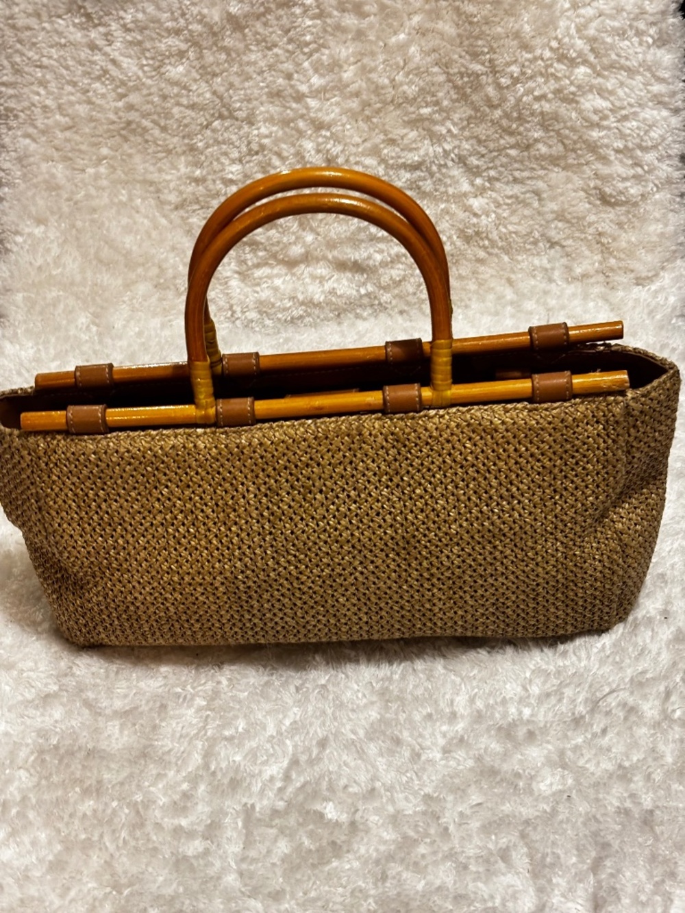 Fossil Woven Straw Bag with Bamboo Handles Full Zip